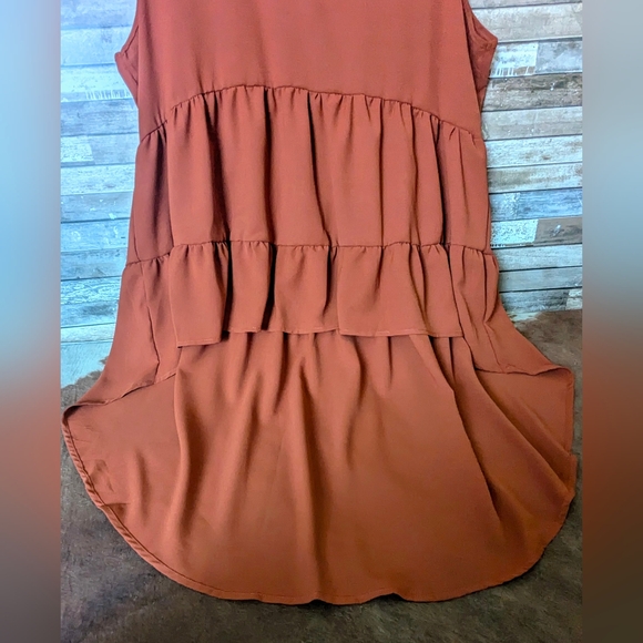 New Dark Orange Tiered Hi Lo Sleeveless Dress or Tunic - Picture 3 of 14